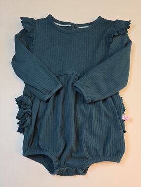 Ruffle Butts Teal Ribbed Baby Ruffle Romper